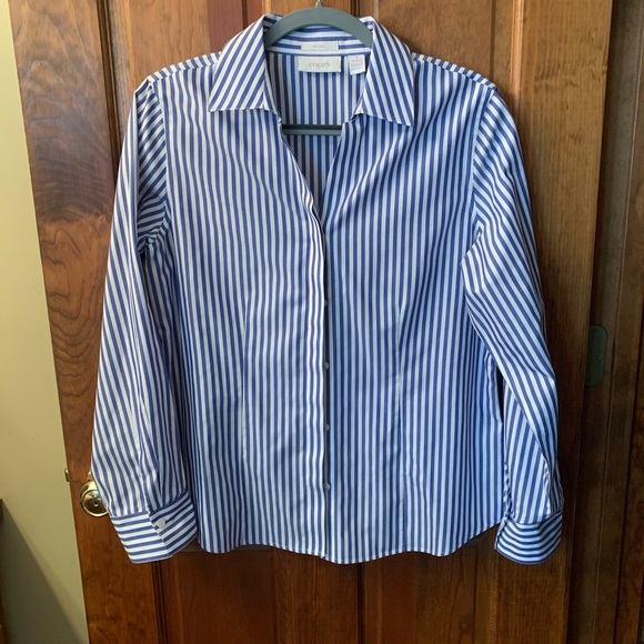売れ筋商品|||ランズエンド カットソー トップス レディース Women's No Iron Button Front Shirt Bermuda blue mini stripe Women's No Iron Boxy Cropped Shirt | Lands' End